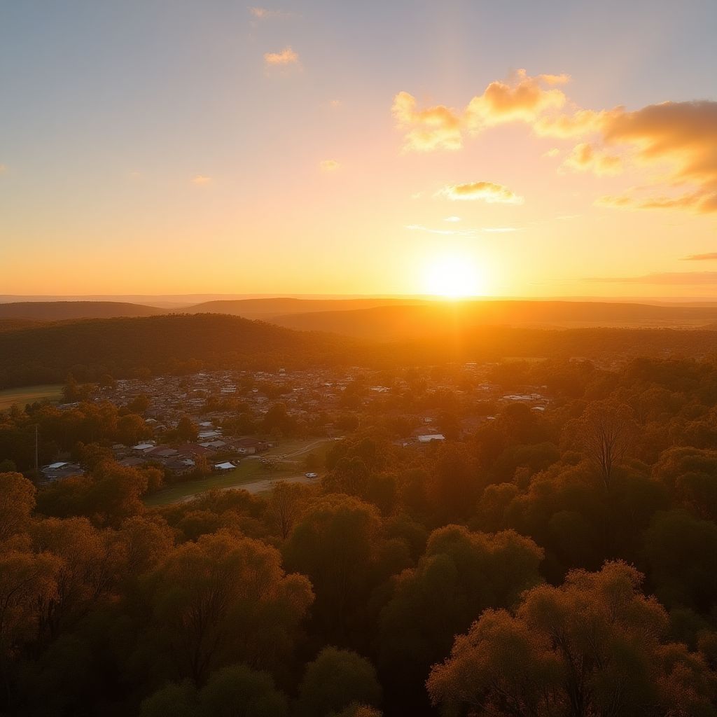 Rural Australian landscape with small town in the distance